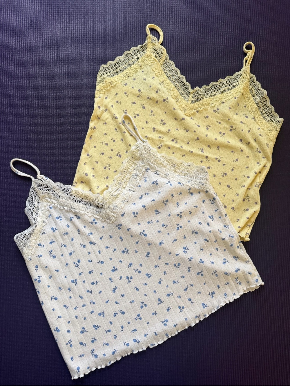 No Boundaries Floral Lace Trim Cami Tanks - Yellow & Cream